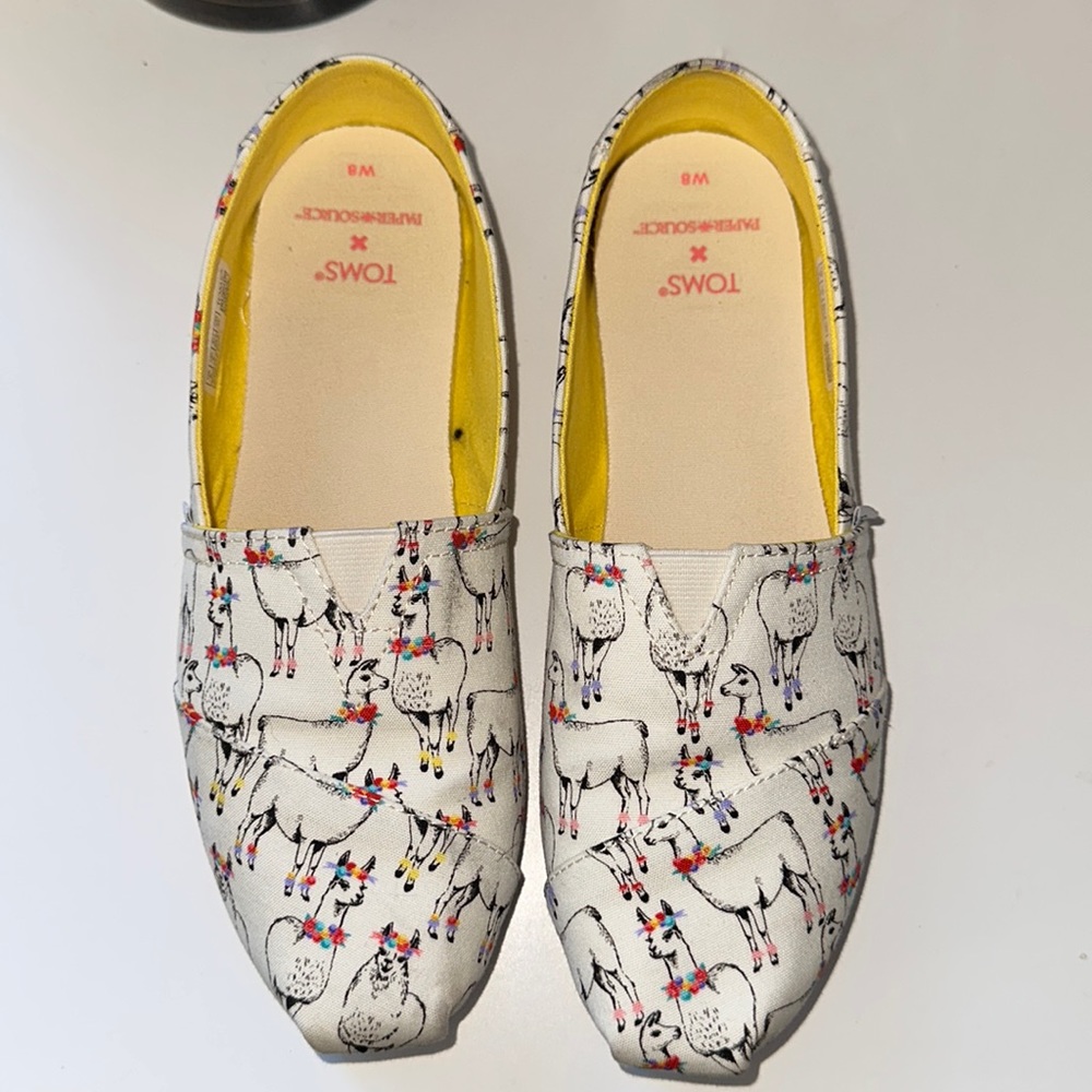 Toms X Paper Source Llama Print Fabric Shoes Size 8 Gem